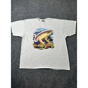 Mens T Shirt Renegade Fishing Trout Graphic USA Made Gray, Size 2XL